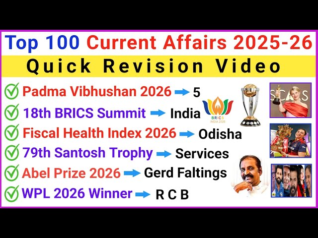 Last 6 Months Current Affairs 2025-26 | Top 100 Most Important Current Affairs | Current GK 2025-26