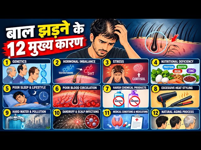 Baal Kyun Jhadte Hain? 😰 Hair Fall Ke 12 Main Reasons | DHT, Stress, Nutrition & More