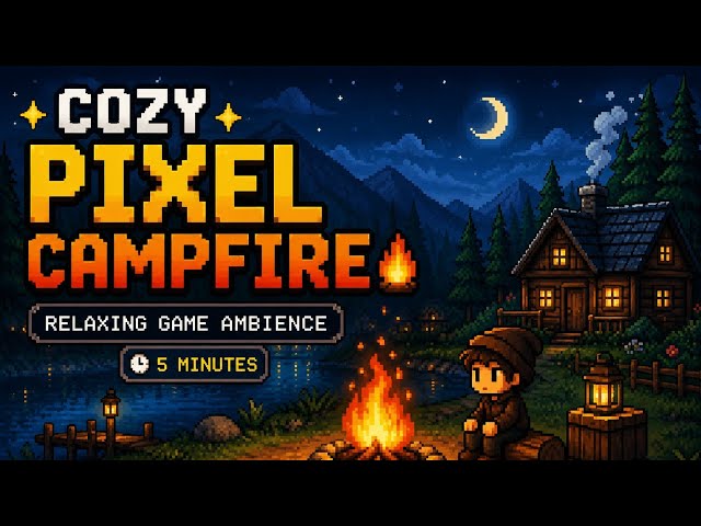 Cozy Pixel Campfire 🔥 | Relaxing Retro Game Ambience | 5 Minute Seamless Loop