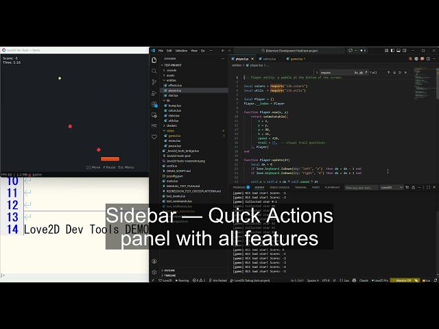 Love2D Dev Tools — VS Code Extension Demo | Hot Reload, Live REPL, Color Picker & 32 Features