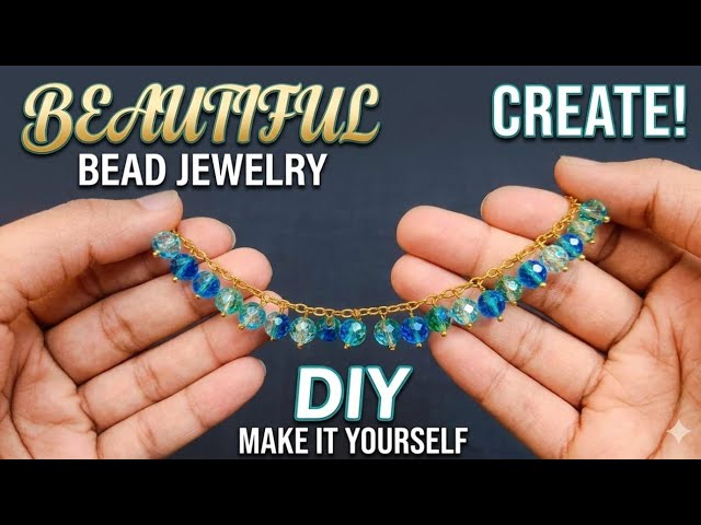Easy DIY Beads & Chain Bracelet at Home 💙 | Beaded Jewelry Tutorial ✨
