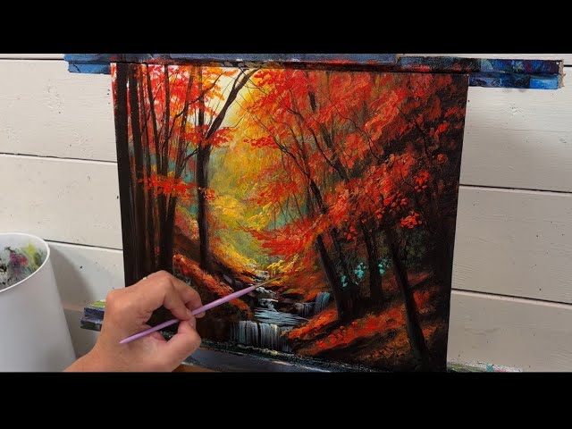 How To Paint RED TREES IN AUTUMN | Acrylic Painting Tutorial 