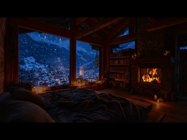 Snowfall Sanctuary | Cozy Fireplace Sounds & Winter Ambience for Deep Sleep, Stress Relief & Relax 😴