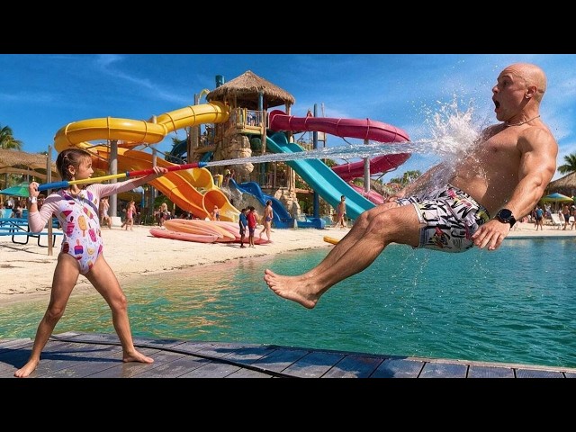 Little Girl vs Bodybuilder: Chase at the Water Park!