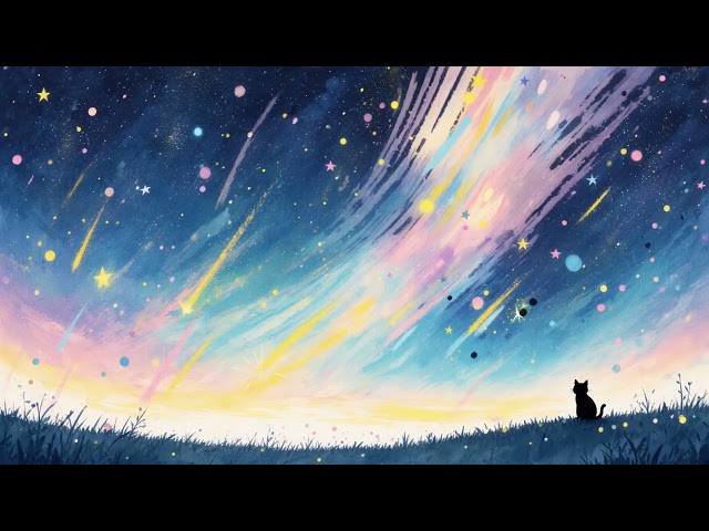 Cat Watching Shooting Stars Seamless Loop 4K No Copyright