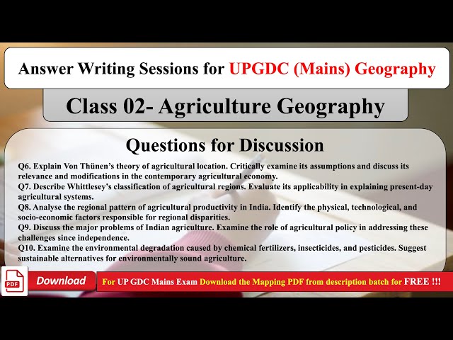 Agriculture Geography for UPGDC 2026 | Complete Syllabus Coverage | PYQs + Concepts + Exam Strategy