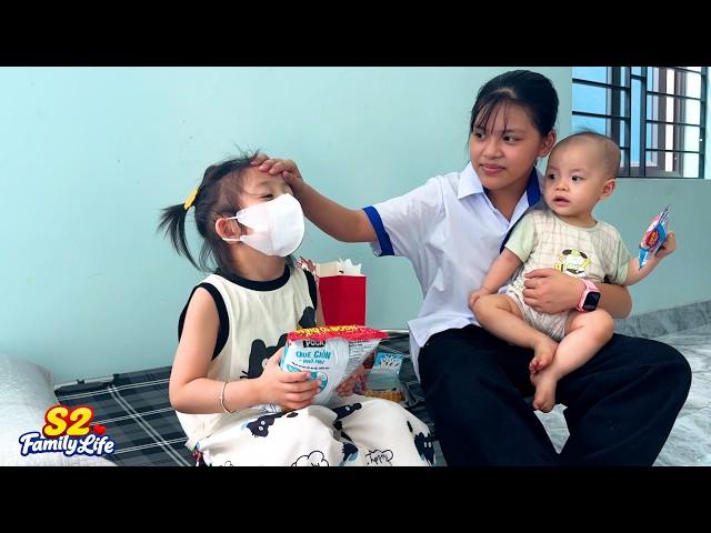 Quynh is worried because Diem has a high fever and feels hot
