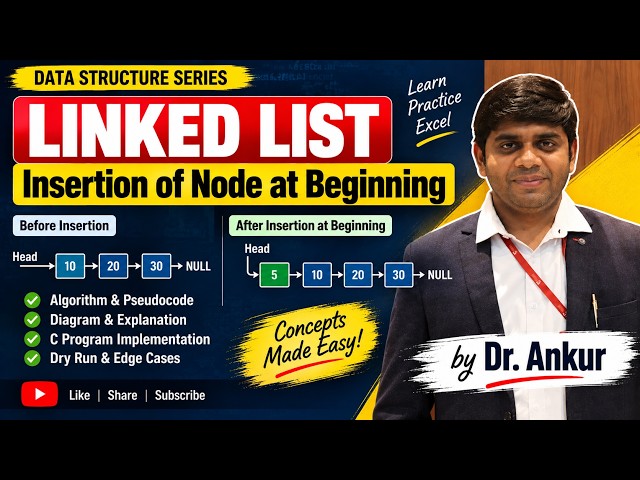 Linked List: Insertion of Node at Beginning | Start | Leftmost | Dr. Ankur Ratmele