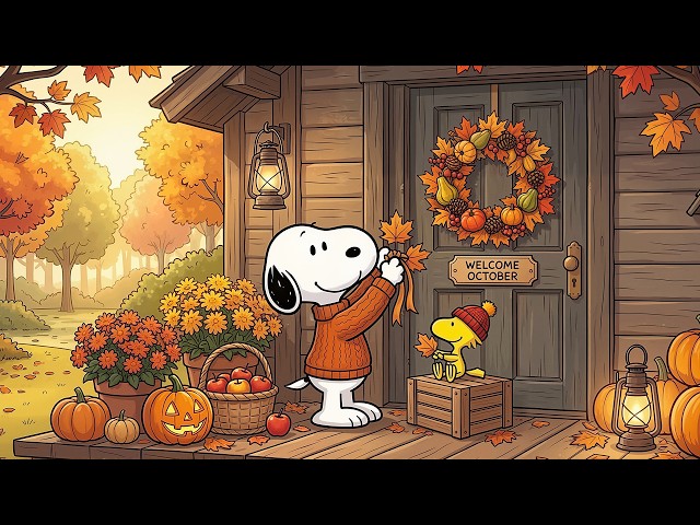 Welcome October with Snoopy 🍁 Smooth Jazz Music for Coffee, Reading & Peaceful Moments