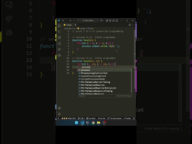 print 1 to n in javascript using for loop | day - 45 #javascript #js #webdevelopment #viral #shorts