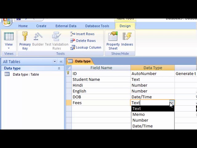 Data type in ms access