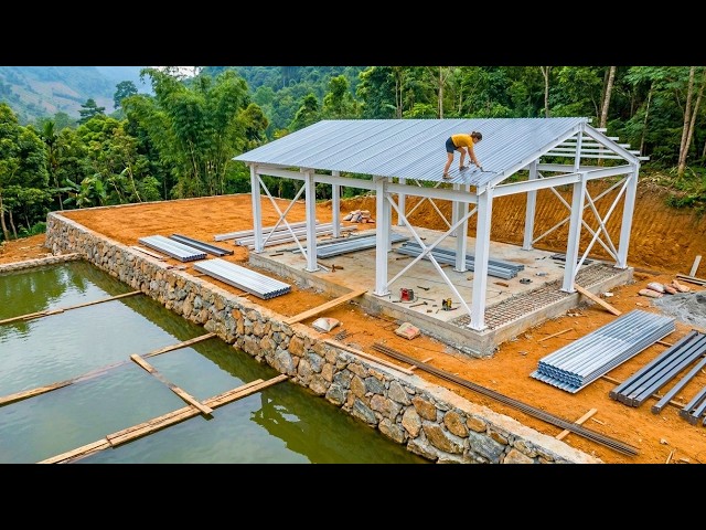 Building A New Outdoor Kitchen For A Forest Farm: Pouring The Foundation And Installing The Roof
