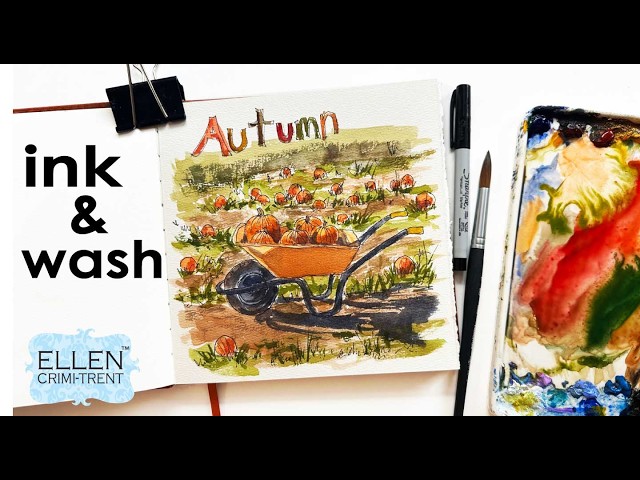 Try this ink & wash technique for a watercolor sketchbook entry!