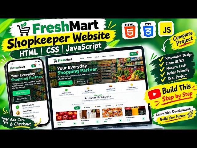 🔥Responsive E-Commerce Shopkeeper Website | HTML CSS JavaScript | Beginner Project 2026 💻#website