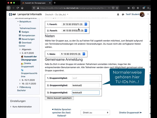 Eintragen in eine Gruppe mittels Webreg-Anmeldung