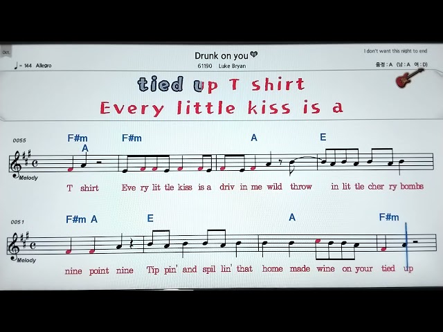 🧨Drunk on you/Luke Bryan👌Karaoke ,노래방, 악보.가사 🤷‍♂️MR ,songs with lyrics