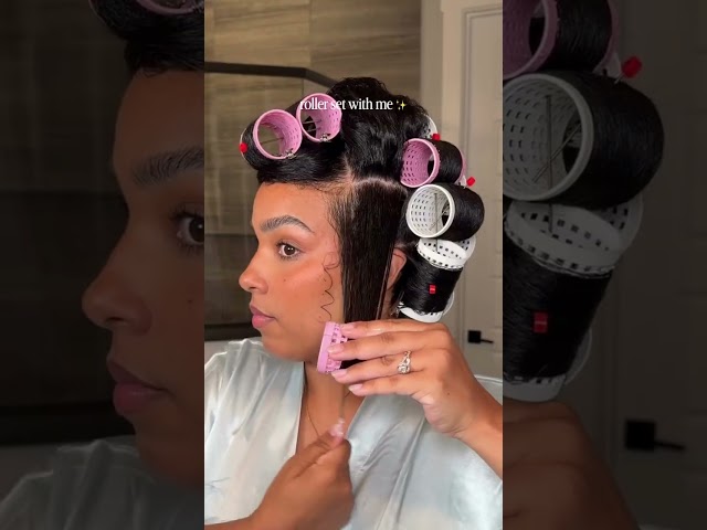Roller set natural hair with me #hair #hairtutorial #rollerset