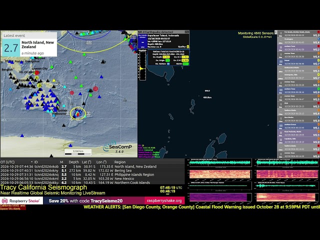 Live Global Earthquake Activity Map using SeisComP and GlobalQuake.