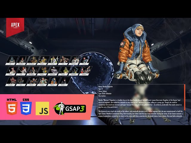 Build Apex Legends menu using HTML, CSS, and JS