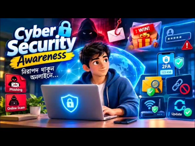 Cyber Security Awareness বাংলা  Phishing, Online Scam, Strong Password ও 2FA থেকে নিরাপদ থাকার উপায়