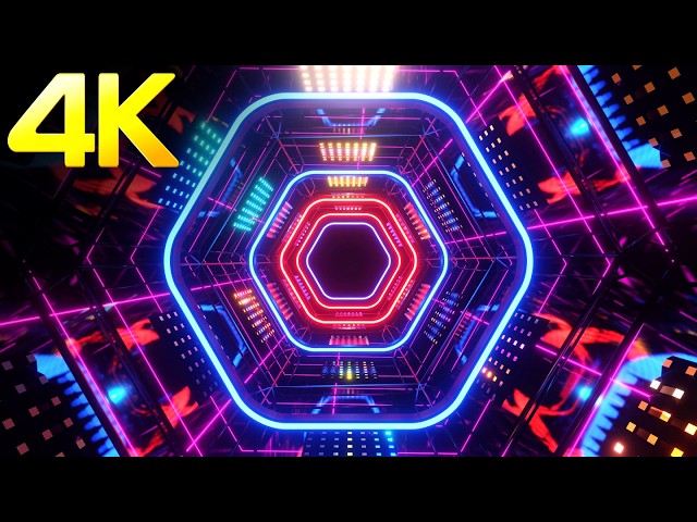 4k Neon Cyberpunk Trippy Hexagon Tunnel Abstract Futuristic Background Chill & Relaxing Video Loop