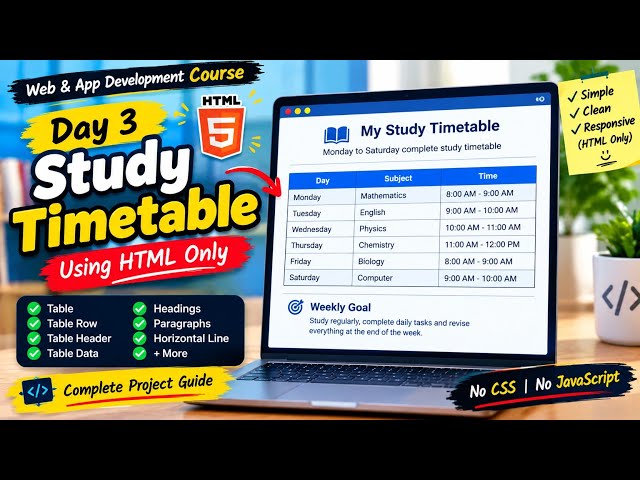 CREATE TIMETABLE USING HTML [CLASS:15]