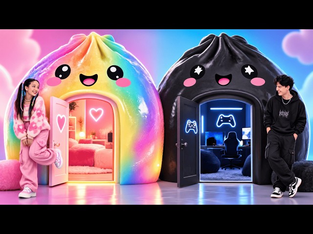 Rainbow vs Black Tiny House! 🌈🖤 Ultimate House Makeover Challenge