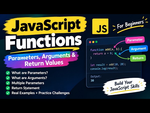 JavaScript Functions | Parameters, Arguments & Return Values | JavaScript for Beginners
