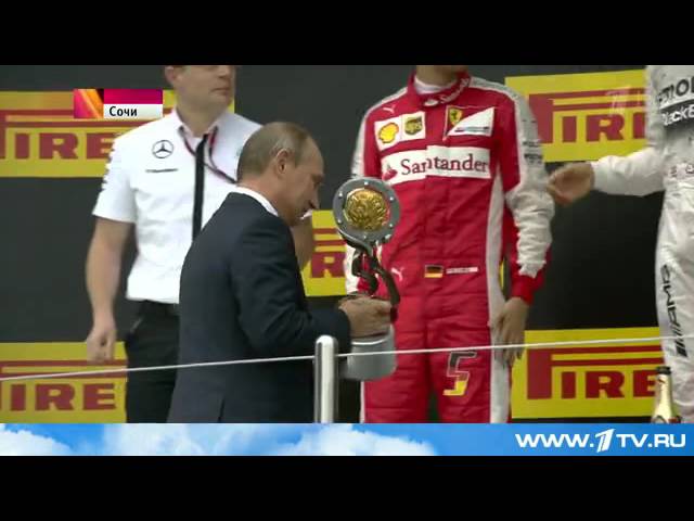 President Vladimir Putin Presents Formula 1 Winner's Trophy to Lewis Hamilton in Sochi