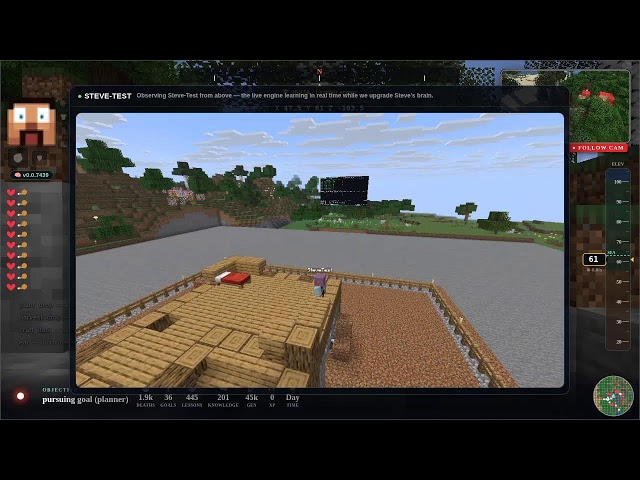 🔴 AI Plays Minecraft 24/7 — Steve, a Self-Learning AI, Survives & Builds LIVE