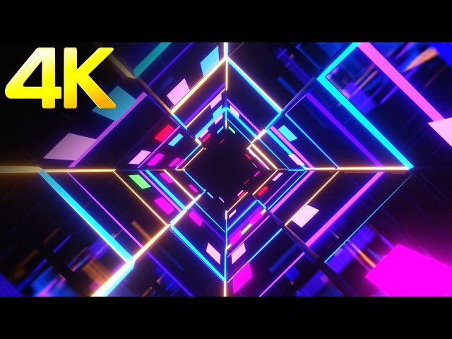4K Abstract Visual Explosion | Sci-Fi Neon Pink & Blue Square Spiral Tunnel | VJ Loop (No Sound)