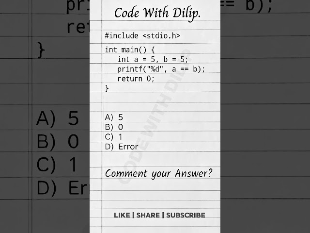13/100 What will be the output? 🤔 C Language Quiz | Code With Dilip #shorts #cprogramming