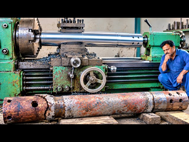 From Rusty to Perfect! Giant Steel Shaft Machining on a Massive Lathe