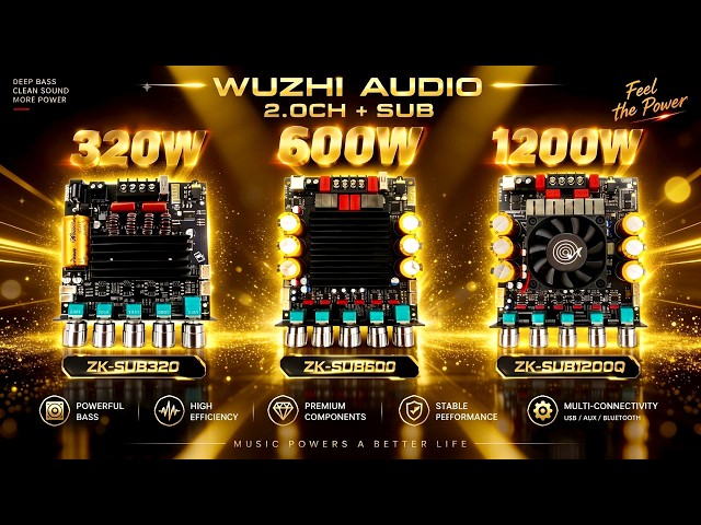 Comparison of Wuzhi Audio 2.1CH Mini Amplifiers (320W SUB320 vs 600W SUB600 vs 1200W SUB1200Q) #M...