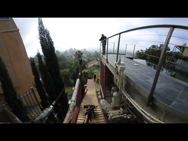 360 video of limited access drill rig going down a 55' ramp.