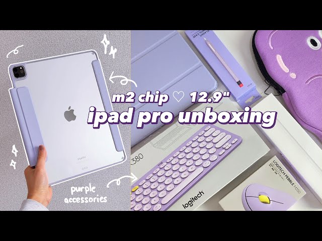 📦 m2 ipad pro 12.9" unboxing (silver) + apple pencil & accessories 💜 dream purple setup