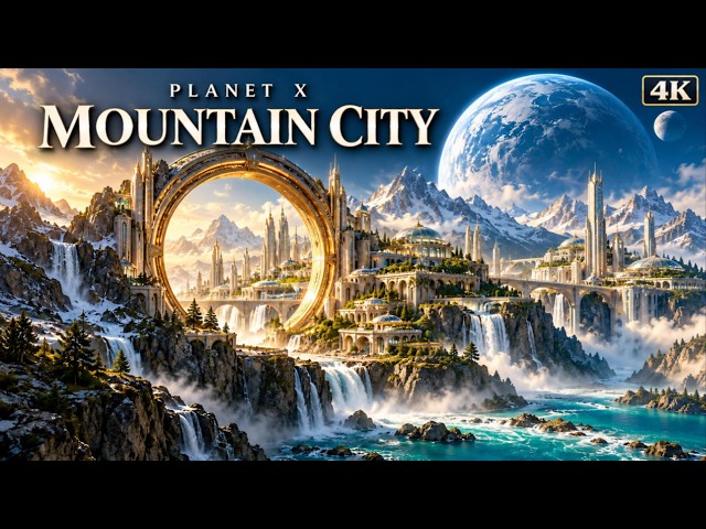 Planet X – Mountain City 4K | Relaxing Space Ambient Music & Futuristic City