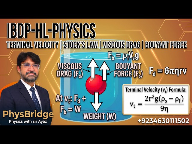 IBDP-HL-PHYSICS TERMINAL VELOCITY |STOCK'S LAW | VISCUSS DRAG | BOUYANT FORCE