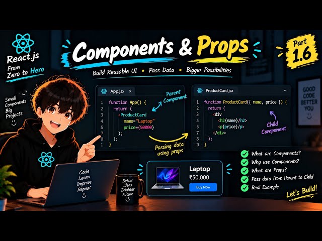 React Components & Props Explained ⚛️ | Reusable UI & Data Passing | React Fundamentals | Part 1.6