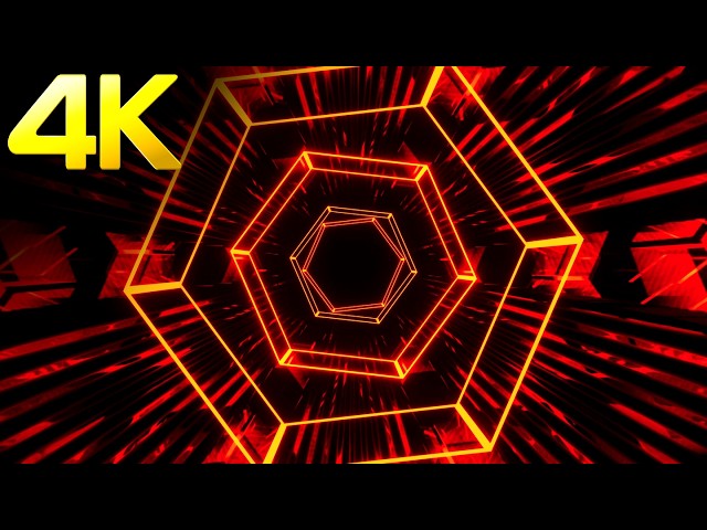 4K VJ LOOP NEON Trippy Hexagon Red Color Light Tunnel Abstract Background  Screensaver (N0 SOUND)