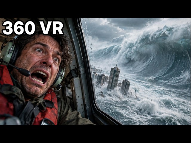 A GIANT TSUNAMI HIT — Trapped in a Helicopter | VR 360°