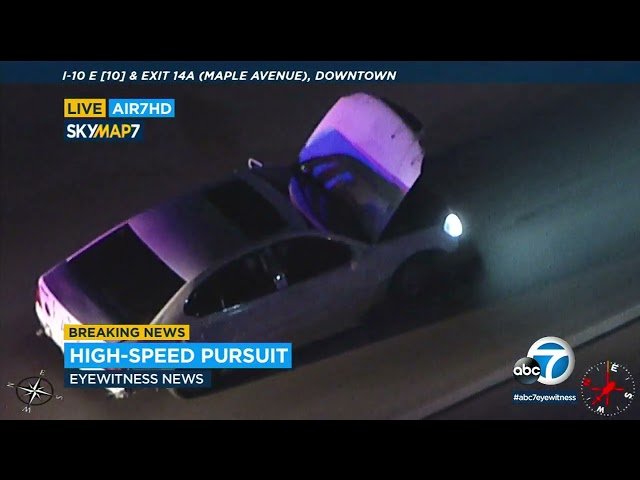 Chase ends in downtown LA after suspect's car hood pops open | ABC7