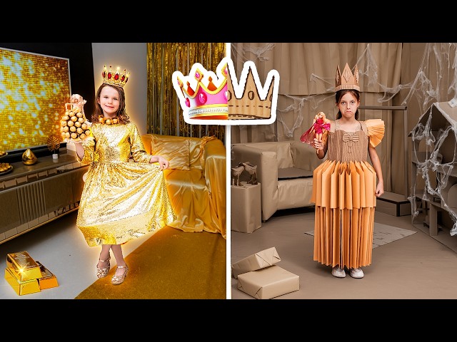 Barbie Challenge: Gold vs Cardboard House for Princess Doll