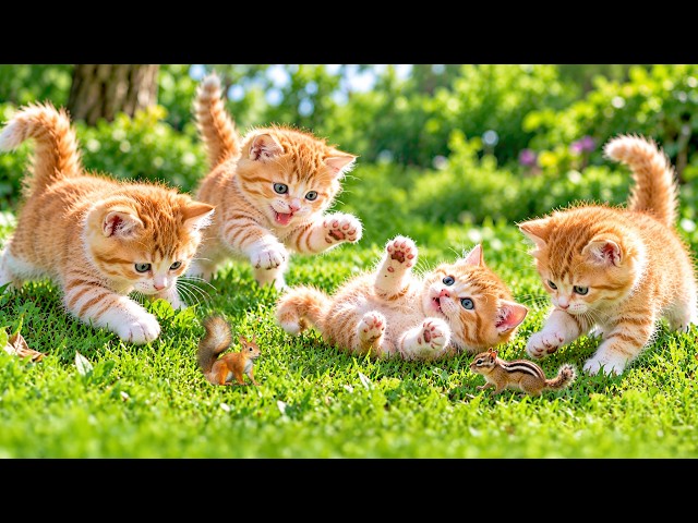 🐱🐿️ Adorable Kittens Playing with a Tiny Squirrel  | Cute Cat Videos | Cat Sounds