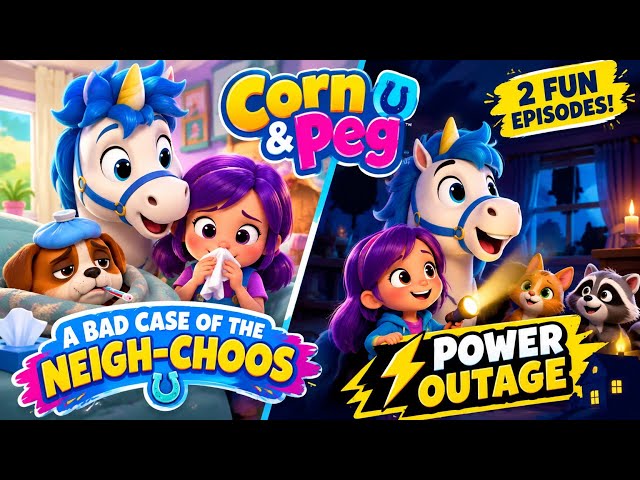 Corn & Peg | A Bad Case of the Neigh-Choos + Power Outage! | Fun Kids Cartoon