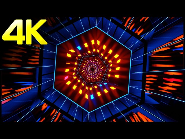 4K Screensaver Neon Hexagon Pixel Tunnel – Futuristic VJ Animation Visual Loop (No Sound)