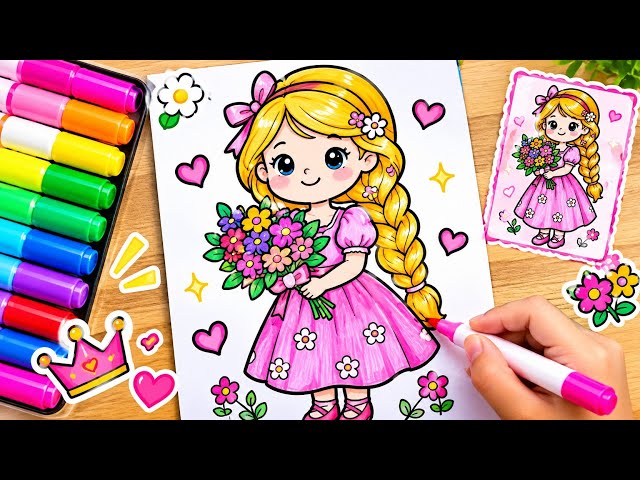 Coloring princess with flowers 
