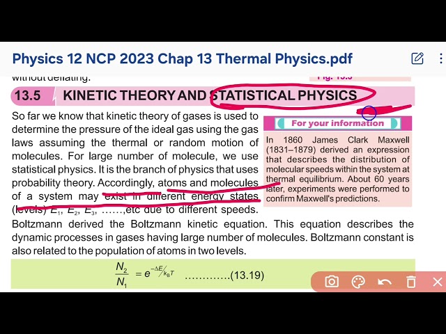 12th Class Physics Chapter 13 | 13.5 Kinetic Theory & Statistical Physics | Boltzmann Factor