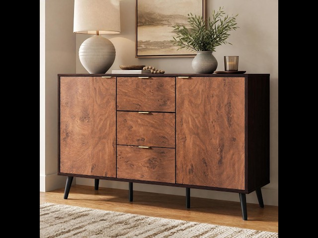 MegaChoice Buffet Credenza, Wood Accent Coffee Cabinet  2 Doors 3 Drawers Modern 51.2in