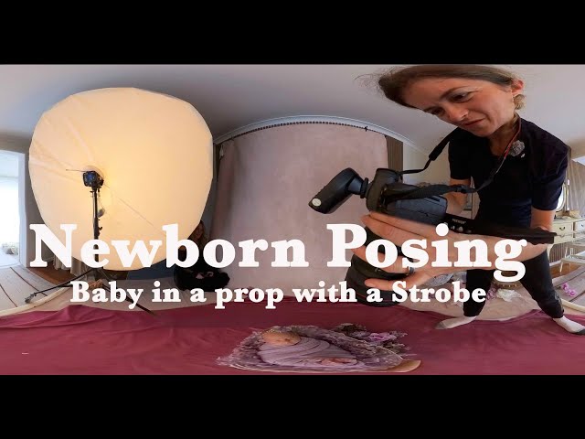 How to photography a baby using a flash or strobe light. 360 degrees video of my studio and session
